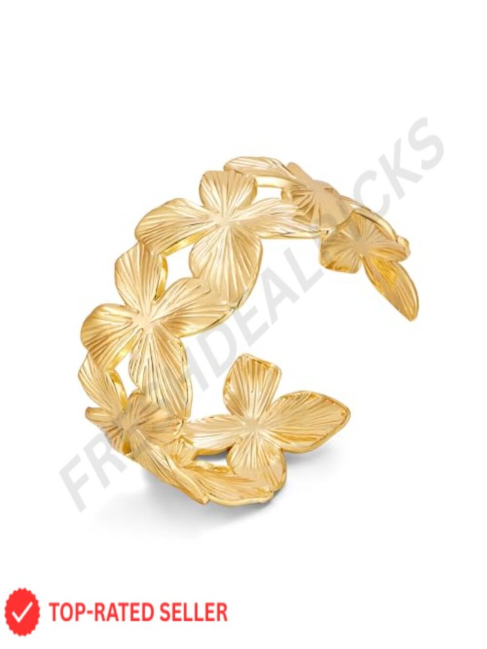 Vintage Floral Cuff Bangle Bracelet Women Gold Tone Adjustable Open